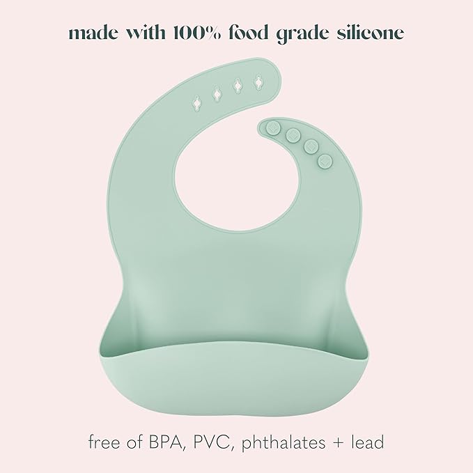 AVA + OLIVER Waterproof Silicone Bib Set with Adjustable Neck Closure - Durable Silicone Bibs for Babies - Set of 2