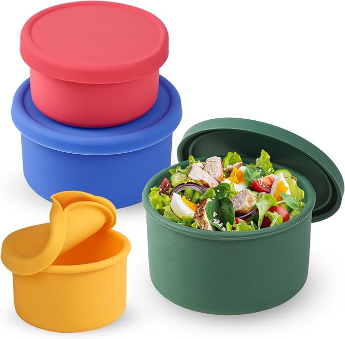 Webake Silicone Food Storage Containers with Lids, Large Nesting Portion Control Containers for Lunch Snack, Set of 4 (3oz,6oz,12oz,20oz)