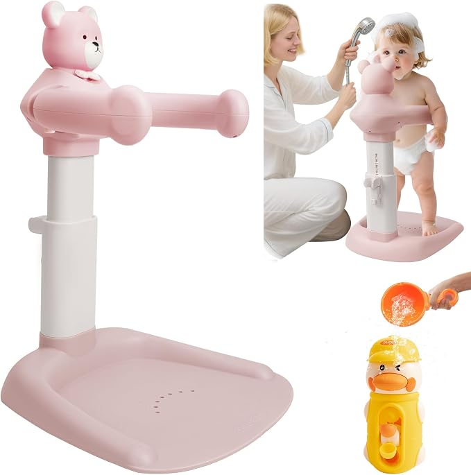 2-in-1 Adjustable Infant Baby Bath Support Set Bear Design with Little Toy Duck | Joyful Bath Time Bundle for Infants & Toddlers | Portable Bathroom Safety Non-Slip Shower Station for 6-48 Months