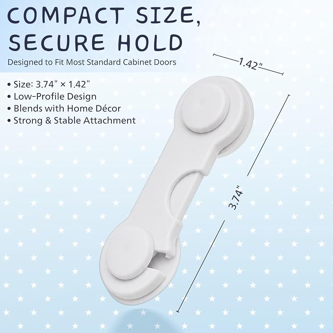 Cabinet Door Locks Baby Proof, 4 Pack Child Safety Latches with Adhesive for Cabinets Drawers Cupboards Fridge Closet Pantry, Premium ABS Material, White
