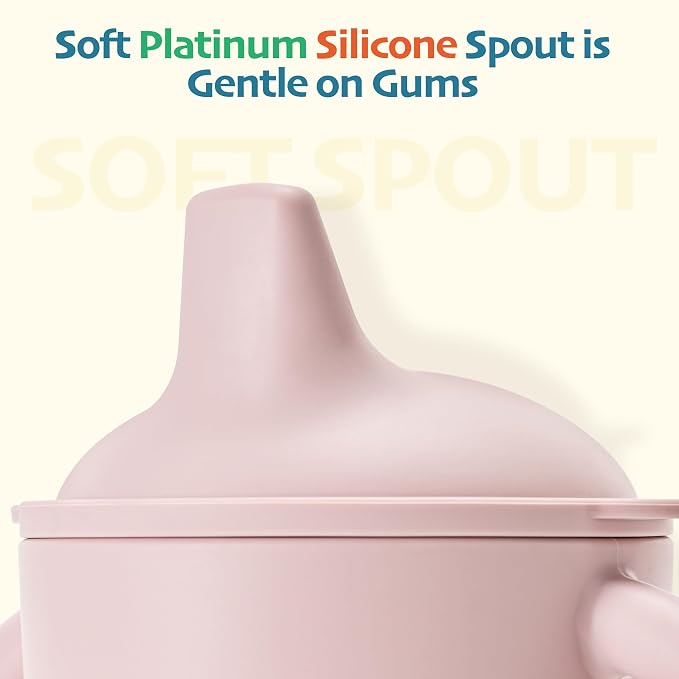 Leeleelon® Silicone Sippy Cups for Baby, 6 oz, 6+ Months, Soft Spout and 100% Leak-Proof Design, Platinum Silicone (Canyon Rose)
