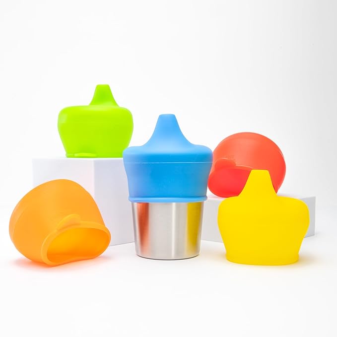 Healthy Sprouts Silicone Sippy Cup Lids - Spill Proof, Fits Any Cup, BPA-Free, Durable & Soft for Babies & Toddlers, Quick to Attach - 5 Pack Silicone Lids for Cups (Red, Blue, Yellow, Green, Orange)