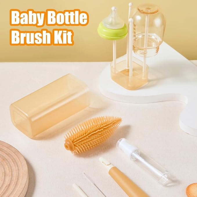 Baby Bottle Brush -YIMIKE Travel Baby Bottle Brush Cleaner Set with Silicone Nipple & Bottle Brush,Straw Brush,Soap Dispenser and Rack - Water Bottles Cleaning Too