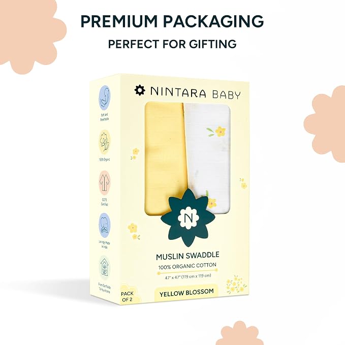 Muslin Swaddle Blankets for Newborns, 2 Pack Multipurpose 100% Organic Cotton, Ultra Soft Breathable Receiving Blanket 47 x 47 inches, Swaddle Wrap for Baby Boys & Girls