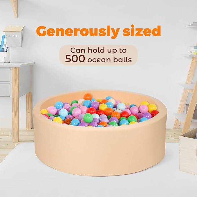 Soft Foam Ball Pit for Kids and Toddlers, Round Ball Pool with 36 x 12 Inches, Ideal Gift Toy for Children - (Balls Not Included) - Beige