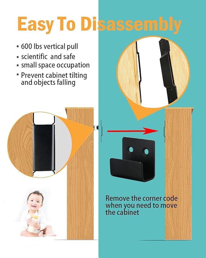Furniture Wall Anchor Furniture Anchors for Baby Proofing 6 Sets Anti Tip Furniture Straps Wall Mount Bracket Safety Secure Cabinet Dresser Bookshelf, Keep Baby Child Pet Safety