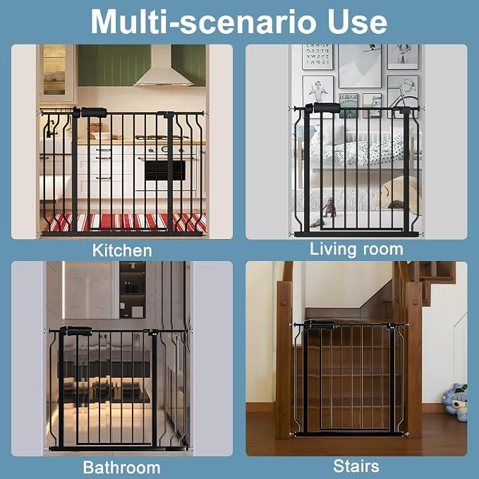 Narrow Baby Gate 24 to 29 Inch Wide Pet Gate Pressure Mounted No Drill Safety Gate Walk Through Metal Child Gate for Kids Stairs or Pets Indoor Black