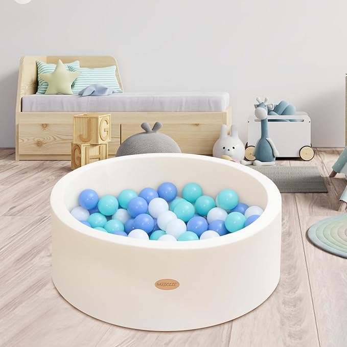 HARBOLLE Baby Ball Pit 27.6" Soft Round Memory Foam Ball Pits NOT Included Balls Indoor Outdoor Playpen for Babies Toddlers Kids Great Gift for Girls Boys, White
