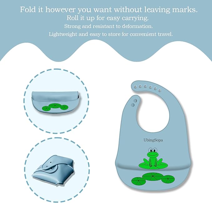 Silicone Baby Bibs ??Adjustable, Soft, Waterproof & Durable, with Large Food-Catching Pocket, Feeding-Friendly