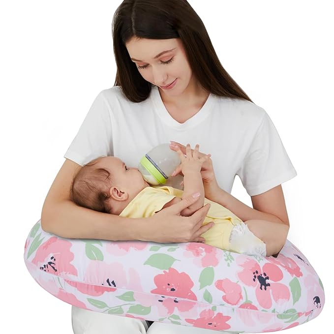 Plushii Nursing Pillow for Breastfeeding, Ergonimic Support Breastfeeding Pillow for Breast Feeding and Bottle Feeding, Breathable Feeding Pillow for Mom and Baby, Pink Bloom