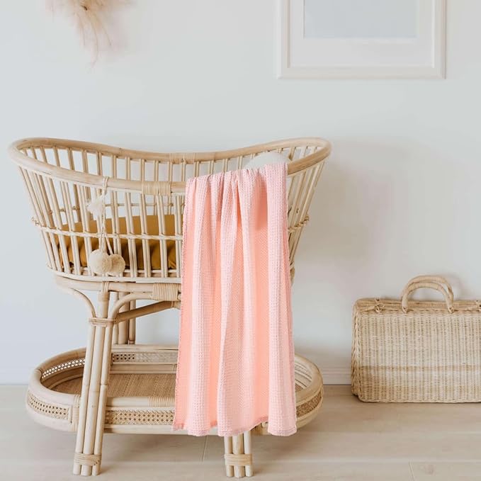 36??X 40??Inches Cooling Baby Waffle Weave Blanket, Ultra-Soft Lightweight Receiving Blanket for Newborn, Breathable Comfortable Baby Swaddle Blanket for Boys and Girls(Lemonade)