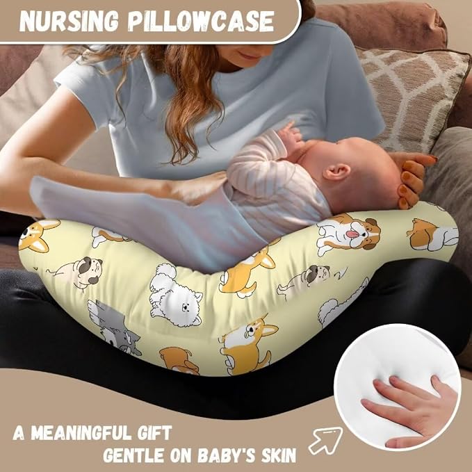 Stretchy Quick-Dry Nursing Support Pillow Slipcovers for Breastfeeding Moms Soft Snug Safe 2 Pack Pillowcase for Neutral Baby Cute Dogs