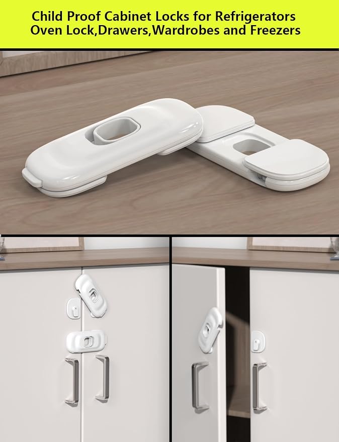 Child Proof Refrigerator Lock, 4 Pack Fridge Locks for Kids with 3M Adhesive Backing, Fridge lock for Refrigerators,Oven Lock,Drawers,Wardrobes and Freezers,Child Safety Cabinet Locks Baby Proofing