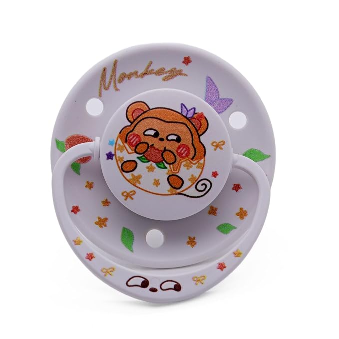 Cute White Monkey Comfort Soother with Clip & Reusable Storage Case, Large Round Shield Design for Relaxation, Sleep Support & Sensory Comfort, Kawaii Peach Monkey Style