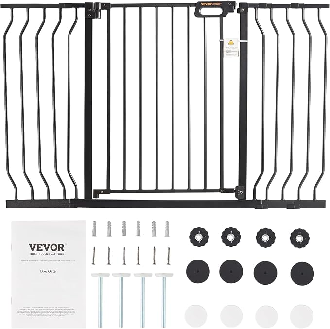 VEVOR Baby Gate, 29.5"-53" Extra Wide, 30" High, Dog Gate for Stairs Doorways and House, Easy Step Walk Thru Auto Close Child Gate Pet Security Gate with Pressure Mount Kit and Wall Mount Kit, Black