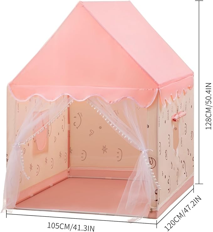 Kids Play Tent Children Tent with Smile Face Design Indoor Outdoor Princess Playhouse with Star Lights Pink Play Tent for Girls Boys Birthday Gift Pink
