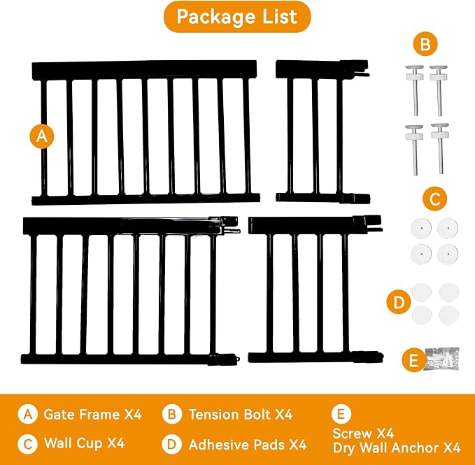 Dog Gate, SHYUJAJIE Adjustable Extra Wide Short Dog Gate,Small Pet Gate with 4 Extension Kits, Pressure Mounted for Doorways & Stairs (Black, 18-48" W*14" H)