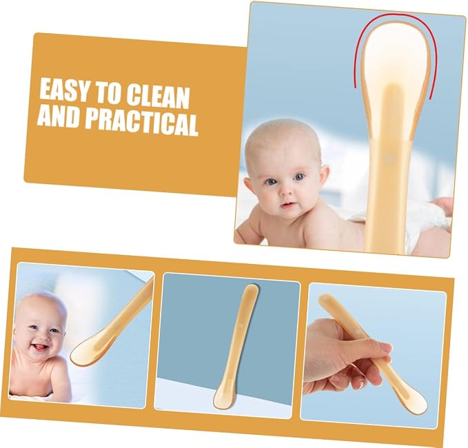 Toyvian Silicone Soft Spoon for Newborns and Ergonomic Training Weaning Utensil with Wide Head Lightweight Tool for - and Water Safe and Portable in Light Yellow