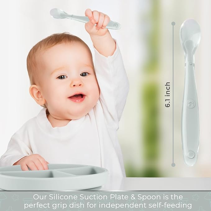Sperric Silicone Suction Plate for Baby - 100% Food Grade Silicone Divided Plate | Toddler Self Feeding Training Suction Plate Set | BPA-Free, Microwave & Dishwasher Safe Stay Put Plates (Gray)