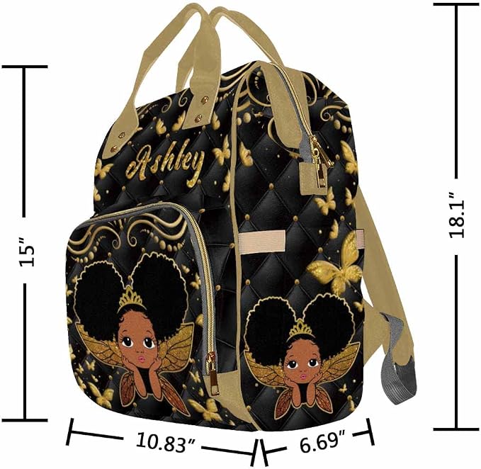 InterestPrint Custom Name Diaper Bag - Princess Butterfly Nursing Backpack Personalized for Women & Men