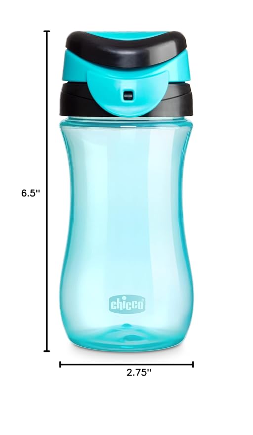 Chicco My Tumbler Toddler Sippy Cup for 2+ Years, 12oz Spill-Proof when Closed Water Bottle with Free-Flow Spout, Flip-Up Carry Handle, Easy Grip, BPA Free, Teal