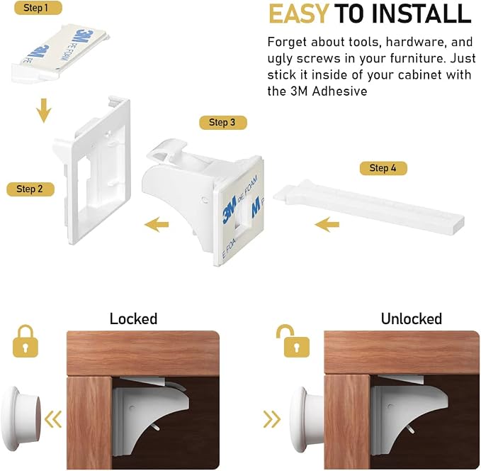BABY PROOF ME 6 Safety Strap Locks Bundle with 12 Magnetic Cabinet Locks and 12 Corner Protectors