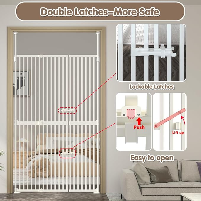 71" Extra Tall Cat Pet Gate, 33.5-47.2 in Wide High Dog Gates for Doorways No Climbing, Kitten Proof Full Door Barrier, Auto Close Large Walk Thru Puppy Gate Pressure Mounted, Indoor White
