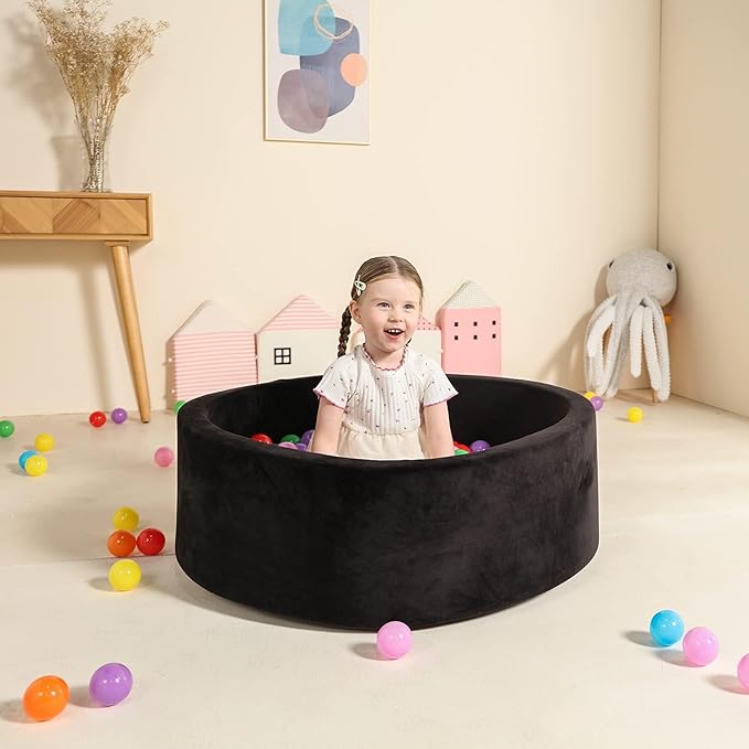 TRENDBOX Foam Ball Pit for Toddlers, 35x11 inch Soft Baby Ball Pit with Washable Velvet Cover (Balls not Included)-Black
