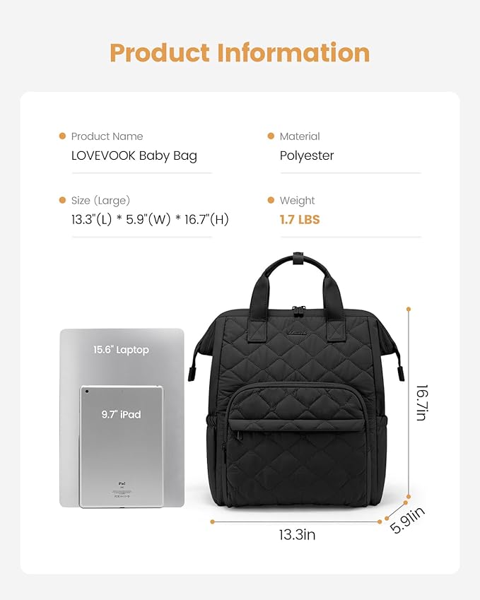 LOVEVOOK Diaper Bag Backpack, Baby Bag for Girl Boy with Changing Pad, Diaper Backpack for Mom Dad with Stroller Buckles