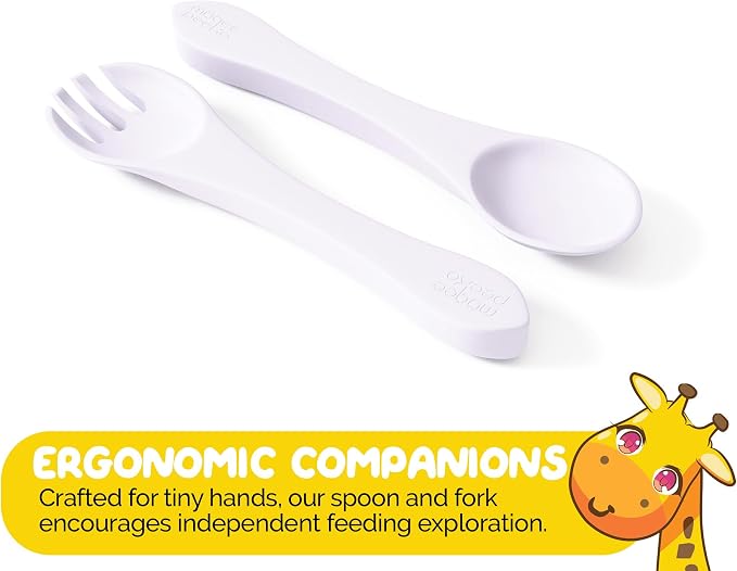 Baby Dinnerware Set by Muqee Peeko in a Sweet Lilac Color including Sets with Suction - Food Grade Silicone (5 Piece Set)