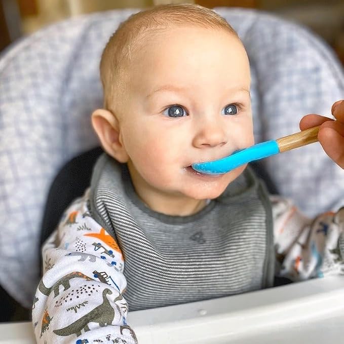 Avanchy 5oz Silicone Sippy Cup Blue Bamboo 5 Infant Spoons Blue