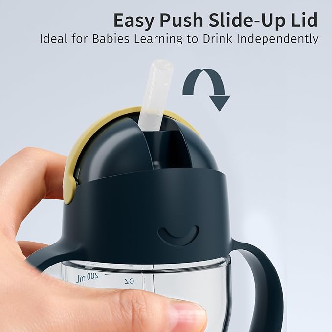 Evorie Tritan Weighted Straw Sippy Cup with Handles for Baby and Toddlers, Spill Proof Baby Water Bottle with Straw for 6 Months and up, 7 Oz, Infant Training Water Bottle (Bumble bee)