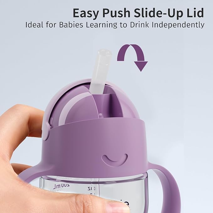 Evorie Tritan Weighted Straw Sippy Cup with Handles for Baby and Toddlers, Spill Proof Baby Water Bottle with Straw for 6 Months and up, 7 Oz, Infant Training Water Bottle (Daydream)