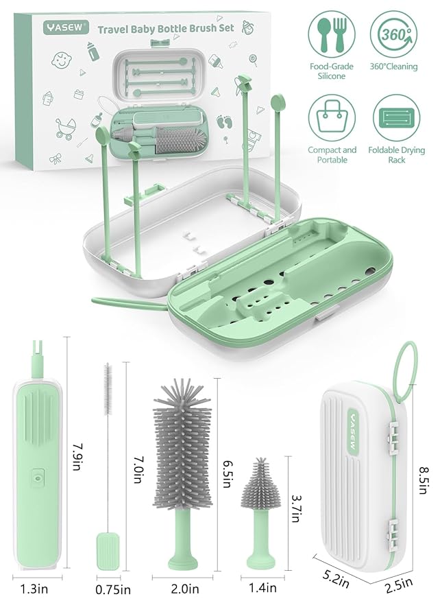 Electric Baby Bottle Brush Cleaner for Travel ??BPA-Free Silicone, One-Button 360° Deep Cleaning, 2000mAh Rechargeable, Portable Bottle Cleaning Kit with Storage Box for Home & On-The-Go