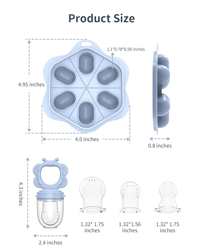 Silicone Baby Fruit Food Feeder (2 Pack) with Freezer Nibble Tray, Breastmilk Popsicle Molds for Baby Teething Relief, Silicone Feeder for Safe Infant Self Feeding, BPA Free, Dishwasher Safe, 3 Month+