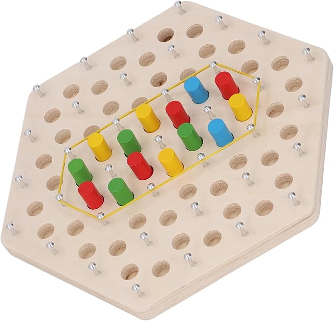 Zunate Wooden Pegboard Game, Early Learning Puzzle Board with Elastic Band and Chain Mechanism for Cognitive Development and Strategic Thinking Skill Building