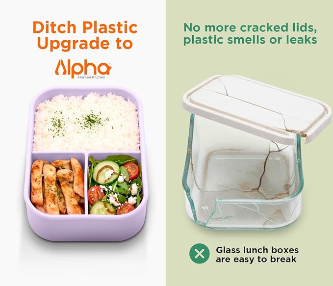 Silicone Bento Box for Kids, 3 Compartment Lunch Box, Small Portions, BPA Free Snack Container, Leak Resistant, Easy to Clean, Dishwasher Safe