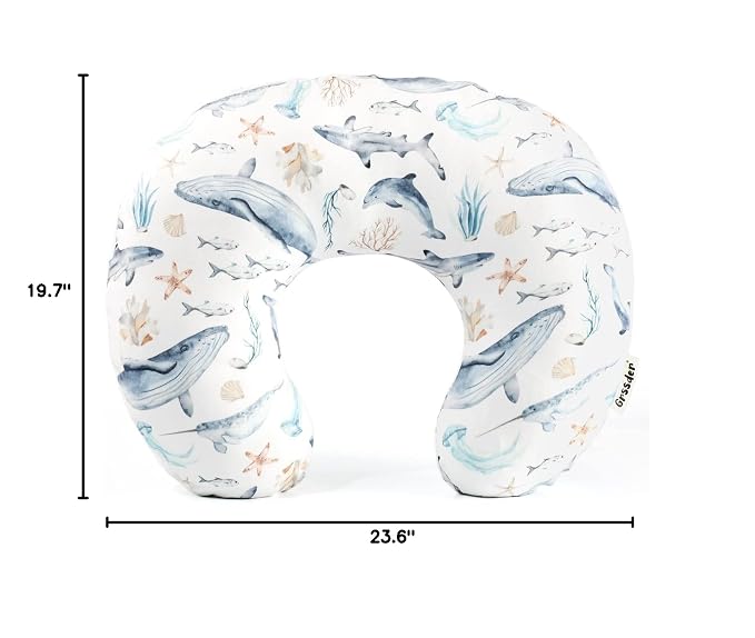 GRSSDER Nursing Pillow Cover Stretchy Minky Removable Nursing Covers for Breastfeeding Pillows, Ultra Soft Comfortable Slipcover for Girls and Boys, Whale Sea World Pattern
