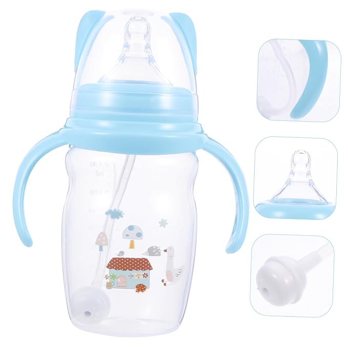 GARVALON 1pc Leak Boy Girl Water Cup Straw Feeding Bottle for Plastic Design Comfortable to Hold Handle Knight for Independent Drinking
