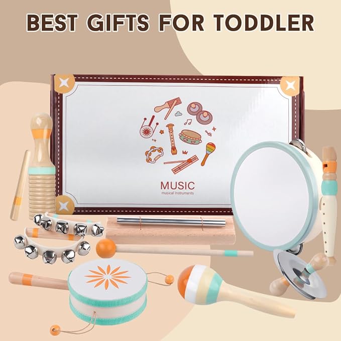 Toddlers Musical Instruments-Baby Montessori Wooden Musical Toys for Toddlers 1-3 Year Old,Kids Percussion Instruments Toy for Preschool Kids,Christmas Birthday Gift for Baby Boys Girls