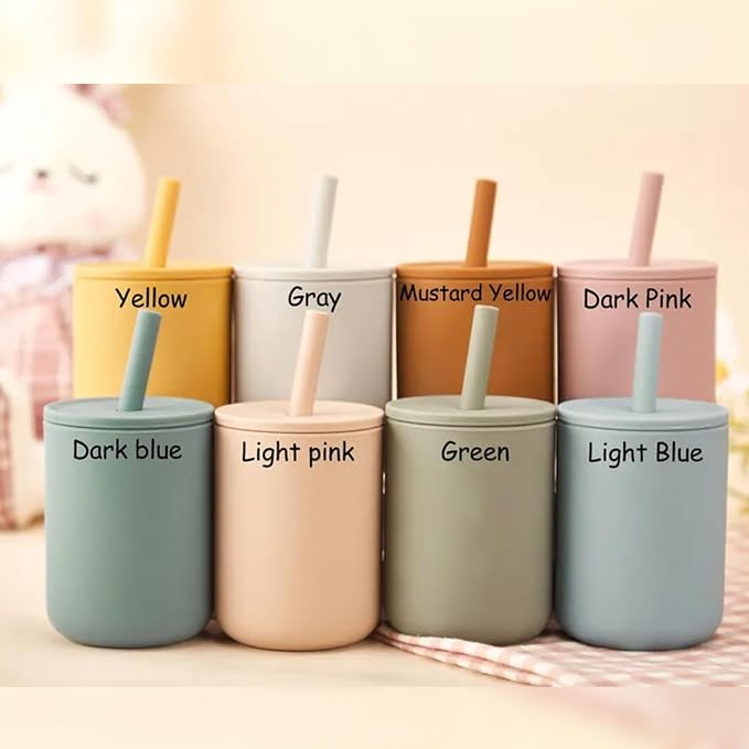 Personalized Silicone Baby Cup with Straw -7oz Leak-Proof, BPA-Free Training Cup for Toddlers - Ideal Baby Shower & Birthday Gift