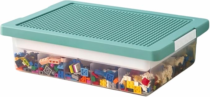 Toys Storage Organizer Box for Lego, Toy Storage Box with Building Plate Lid and Removable Tray, Building Block Storage, Stackable Plastic Organizer Bins(Green)