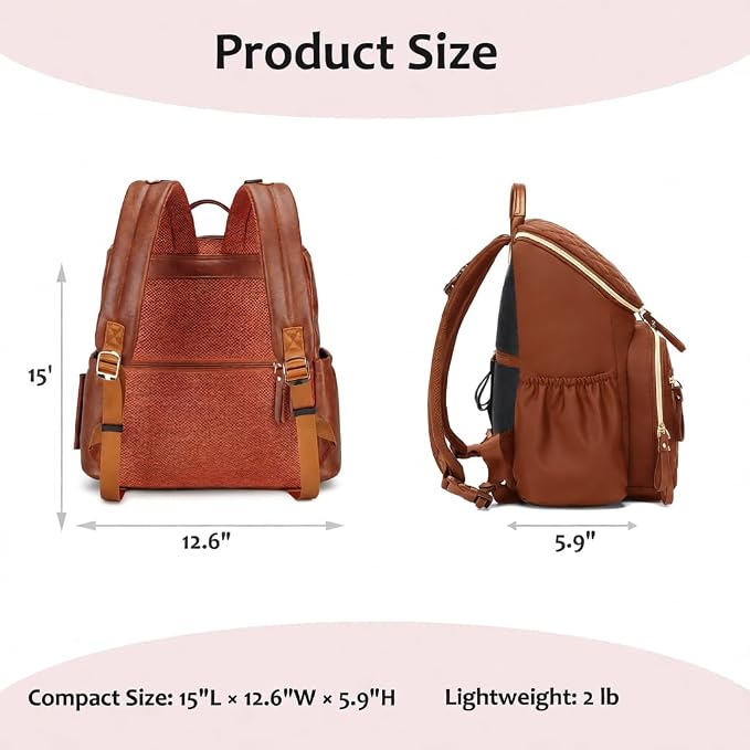 LORADI Lightweight Diaper Bag Backpack with Stroller Clips, Insulated Pockets, Baby Shower Essentials (Classic, Brown)