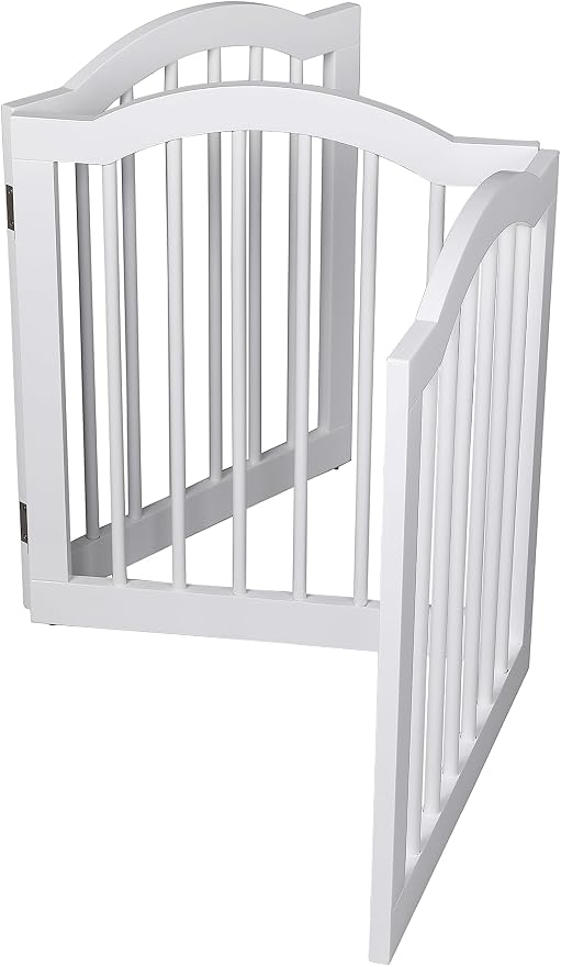 INTERNET'S BEST Arched Top Dog Gate | 3 Panel, 24" H Wooden Pet Barrier for Dogs or Cats | Freestanding Folding Room Divider for Doorways, Hallways, Stairs, and Porch | Portable, Extra Wide | White