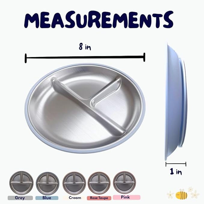 Stainless Steel Suction Plates for Babies & Toddlers ??2 Pack Divided Baby Plates with Strong Suction Base ??Unbreakable Non-Toxic Baby Led Weaning Feeding Set ??BPA Free, Dishwasher Safe