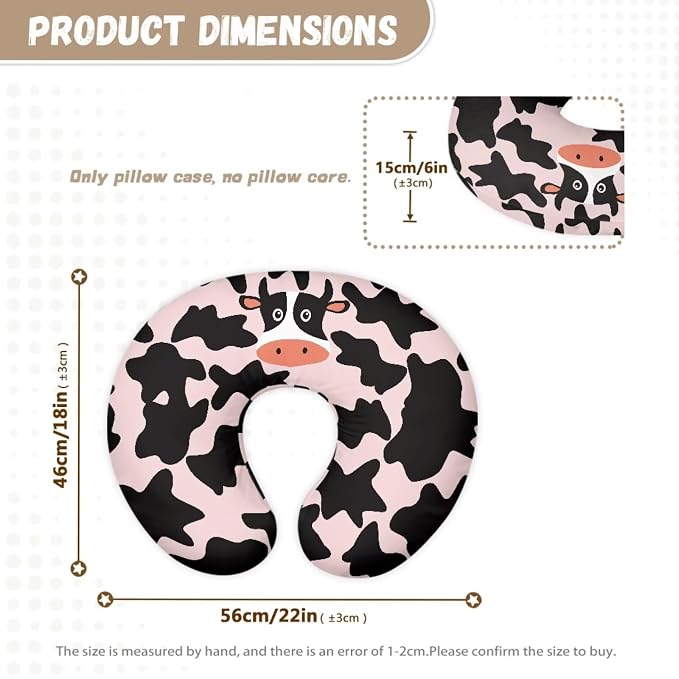 Forchrinse Pink Cow Nursing Pillow Cover for Girls Pink Nursing Pillow Slipcover for Breastfeeding Moms