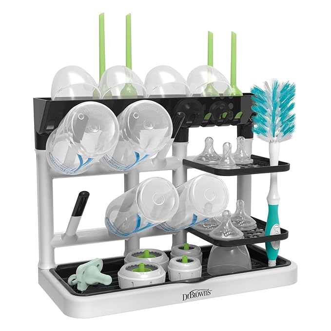 Dr. Brown's Baby Bottle Drying Tower, Stand-Up Drying Rack with Folding Baby Bottle Drying Rack for Easy Storage