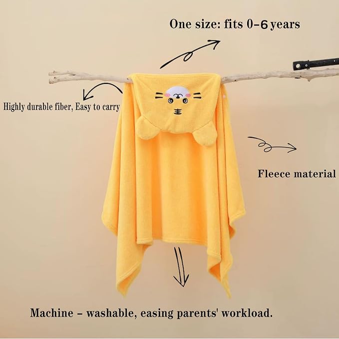 Toddler Baby Bath Towel with Hood 27.5"X55" Ultra Absorbent Soft Cozy Comfort Bathrobe Blanket, 0-6 Years Infant Shower Towel for Girls & Boys(Sunset Yellow)