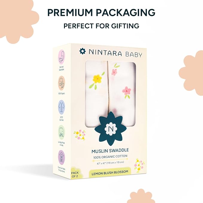Muslin Swaddle Blankets for Newborns, 2 Pack Multipurpose 100% Organic Cotton, Ultra Soft Breathable Receiving Blanket 47 x 47 inches, Swaddle Wrap for Baby Boys & Girls