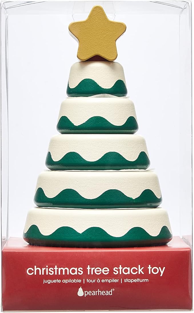 Pearhead Christmas Tree Stack Toy - Holiday Nursery Décor and Stacking Rings for Baby